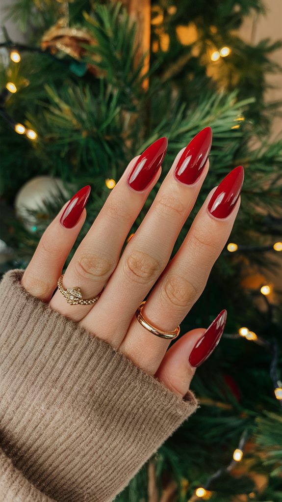 elegant almond shaped red nails