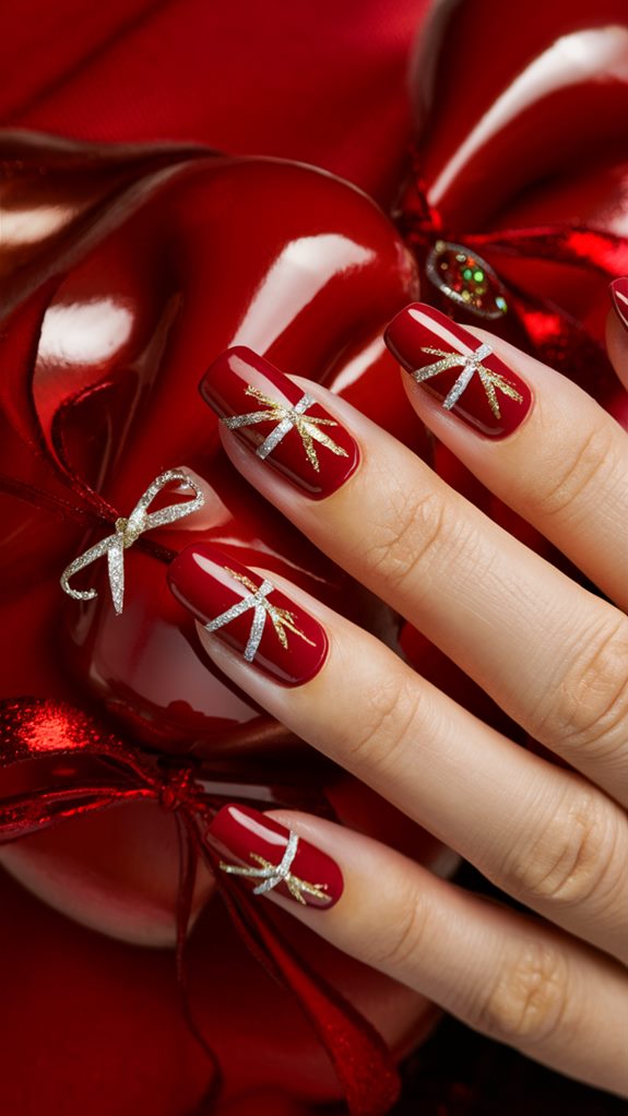 festive bow nail design