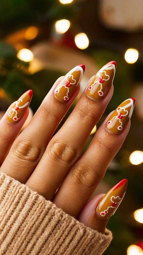 festive gingerbread nail design