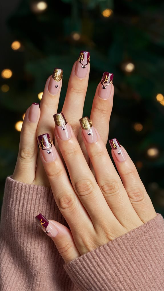 festive reindeer nail design