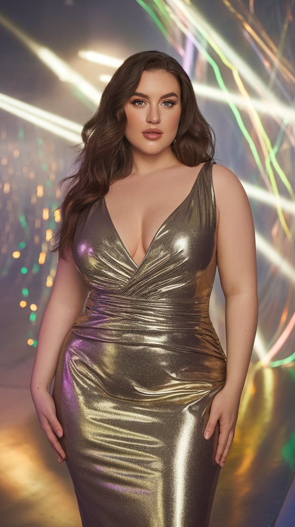 shiny metallic midi dress