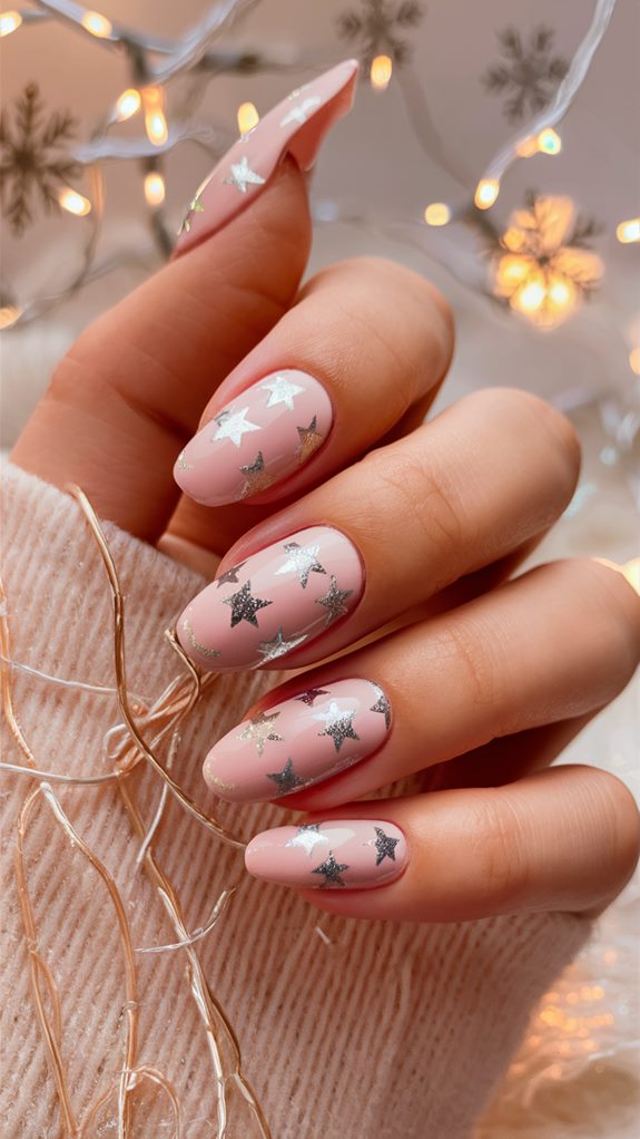 shiny pink silver stars