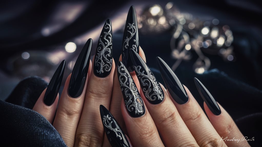 stylish black witch nails