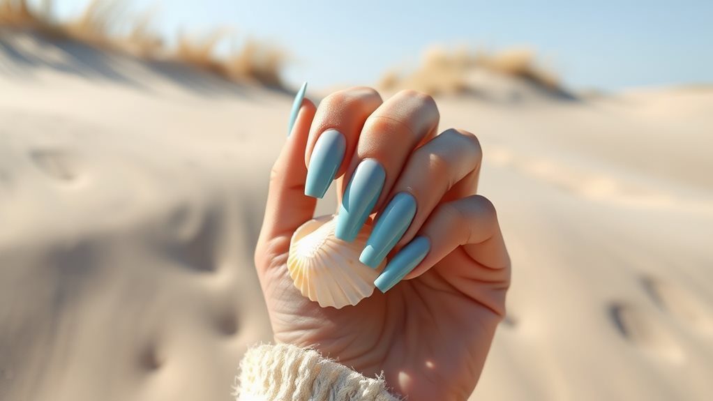 coffin shaped beach nail design