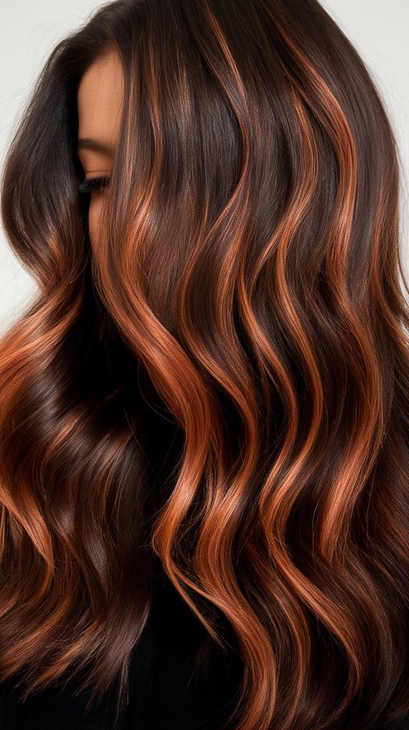 copper accents in dark hair