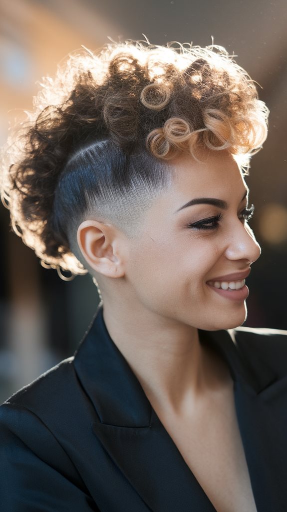 curly hair styled hawk