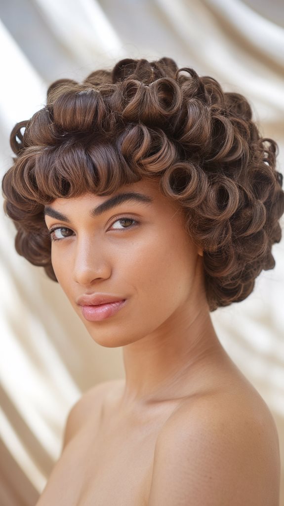 curly hairstyle with bangs