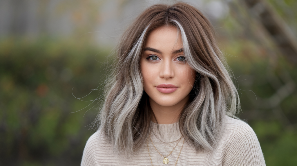 brown hair with silver highlights