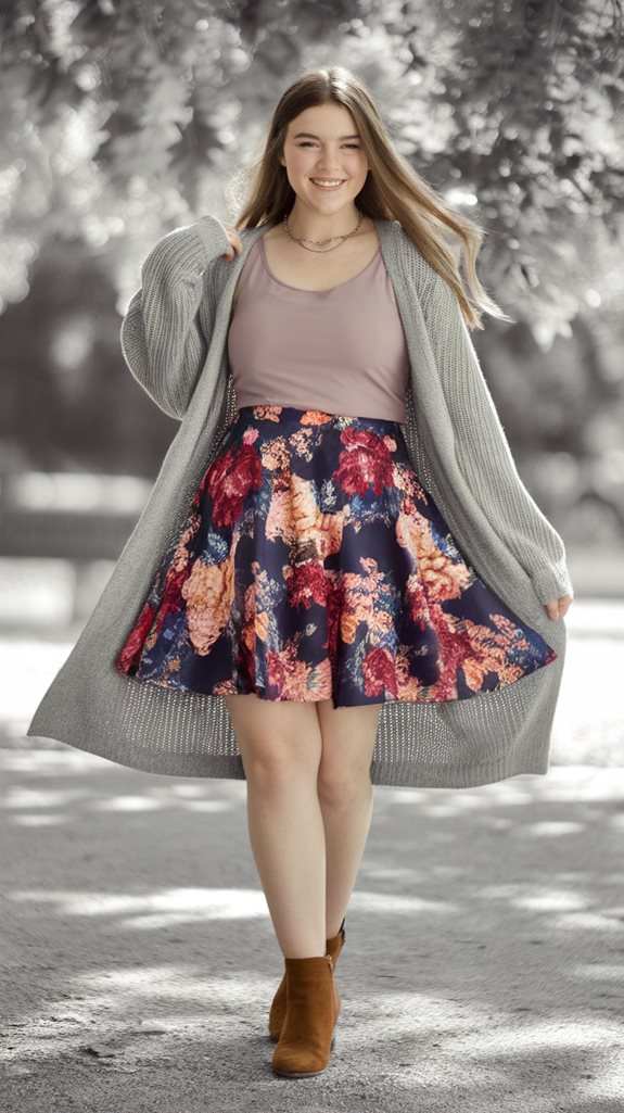 cardigan over skater skirt