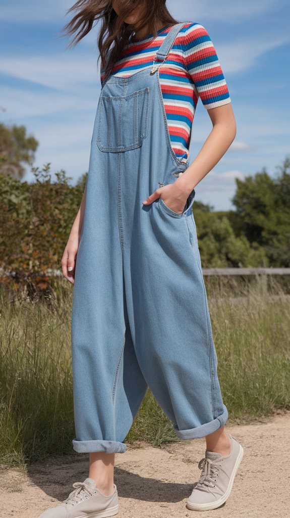 casual striped overall outfit