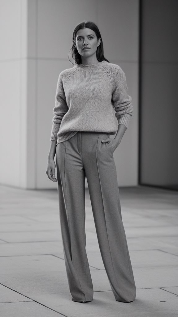 cozy knitwear with tailored trousers