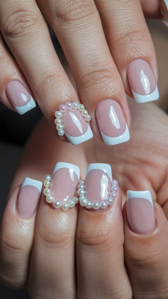 elegant pearl tipped nails