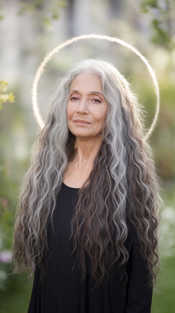 flowing silver hair curls