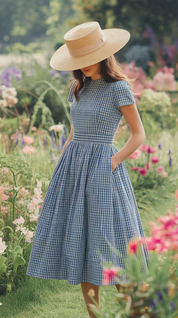 gingham dress and hat