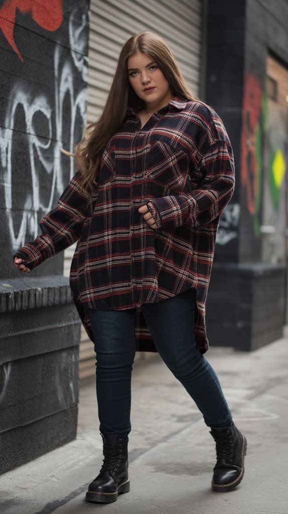 grunge style plaid and jeans