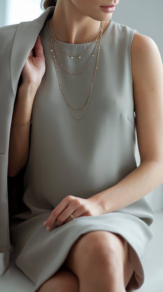 layered necklace shift dress