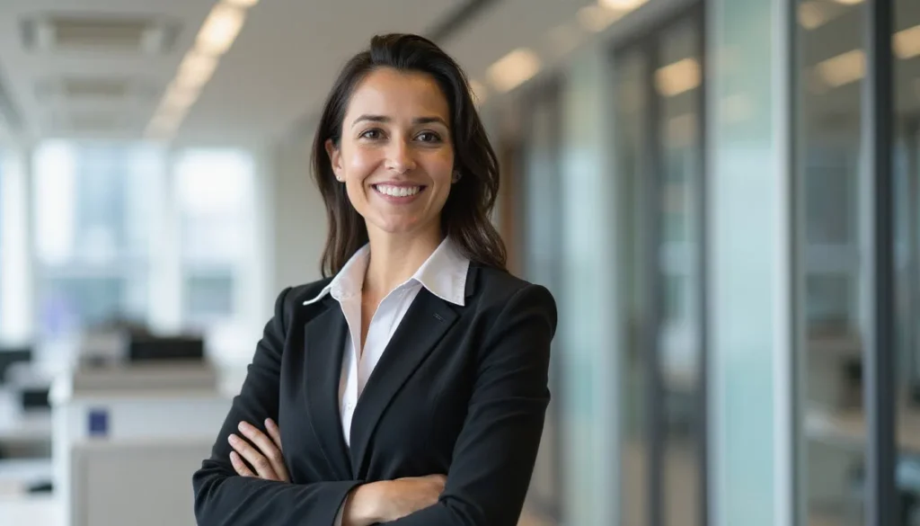 Professional woman demonstrating confident body language and posture that makes any outfit look more expensive and authoritative
