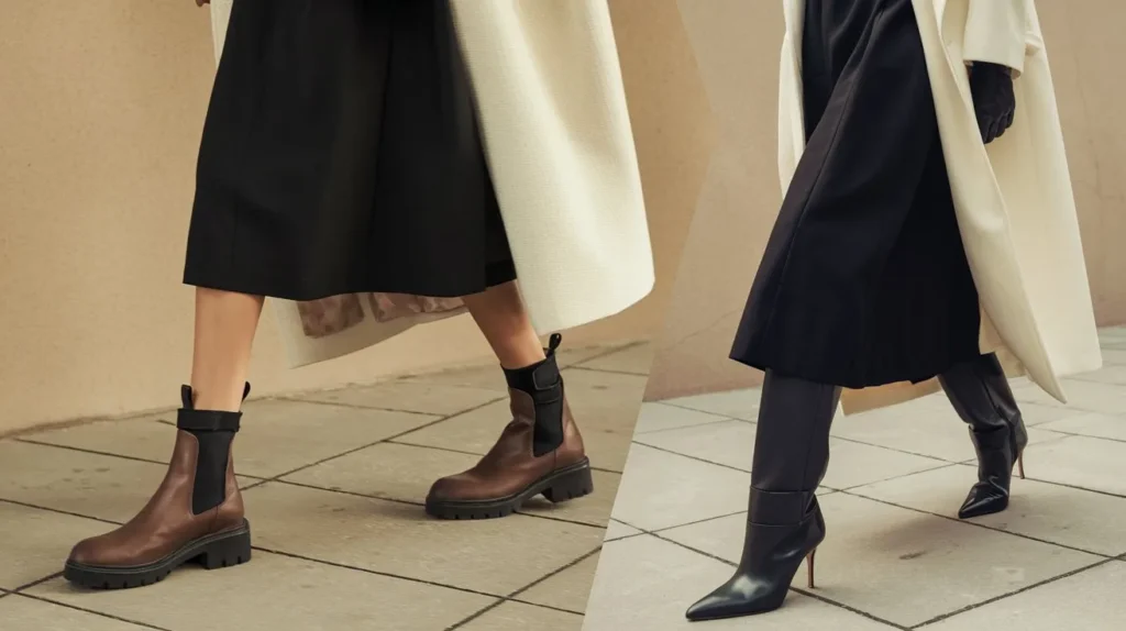 Fashion mistakes versus correct shoe choices showing how wrong footwear can shorten legs while right choices create length