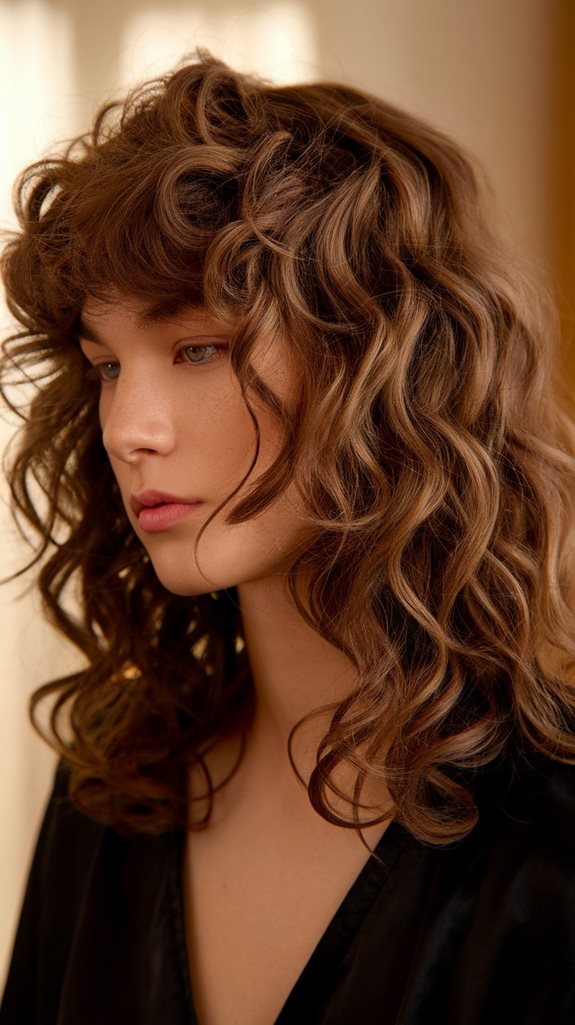 curly medium hair bangs