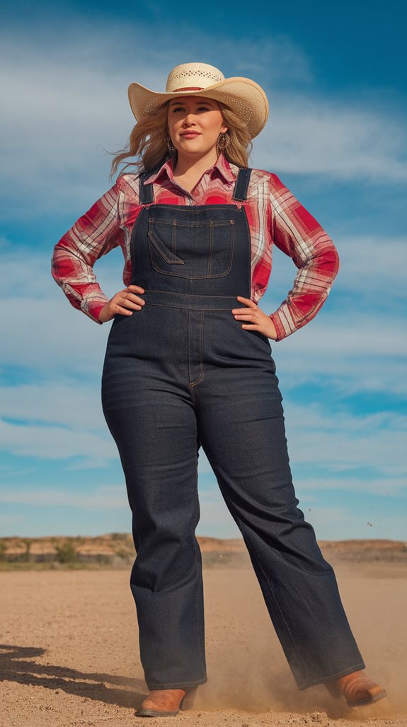 denim overalls checkered shirts