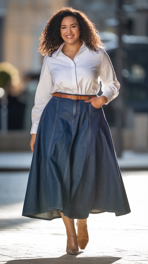 denim skirt fashion outfit