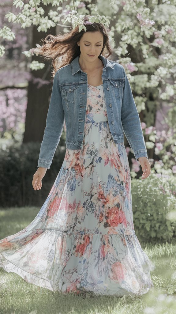 floral dress denim jacket