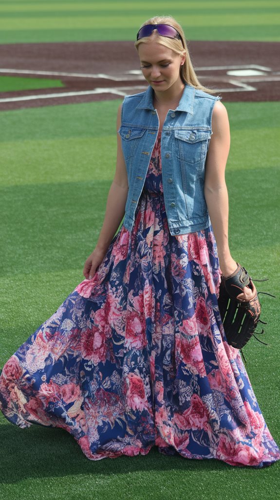 floral dress denim vest