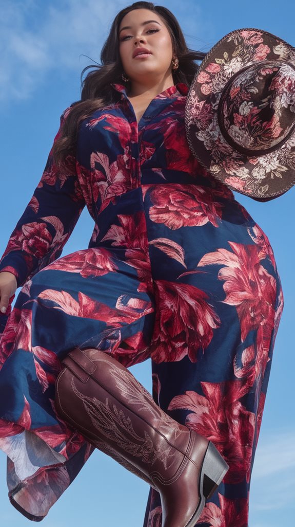 floral jumpsuits with boots