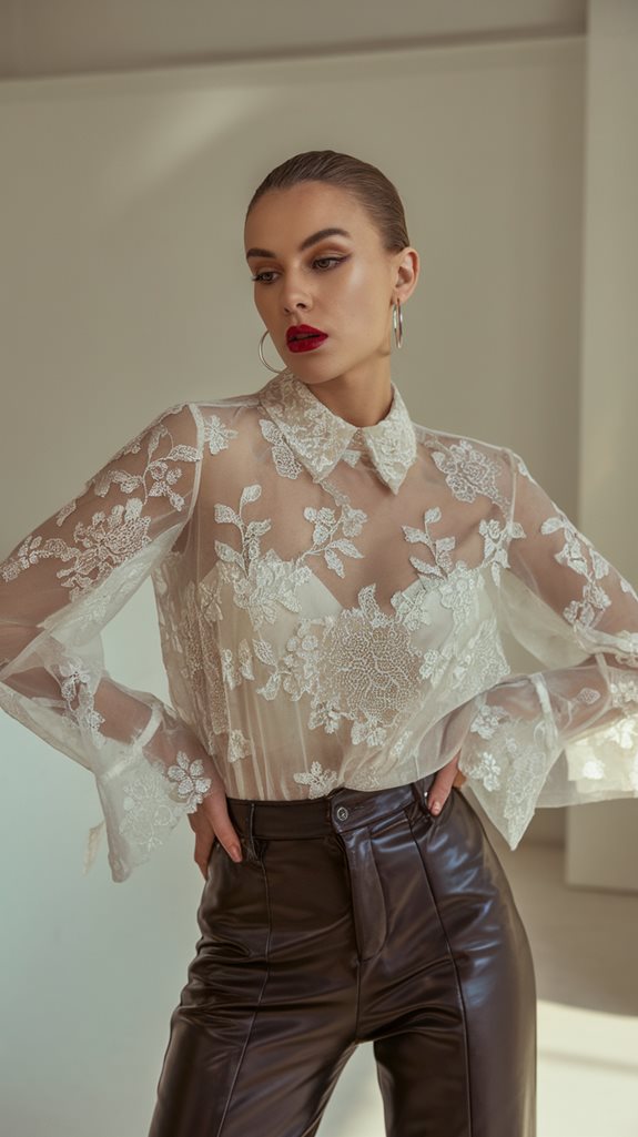 lace adorned sheer fabric