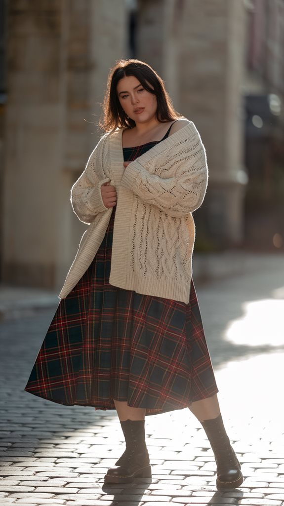 plaid skirts paired cardigans