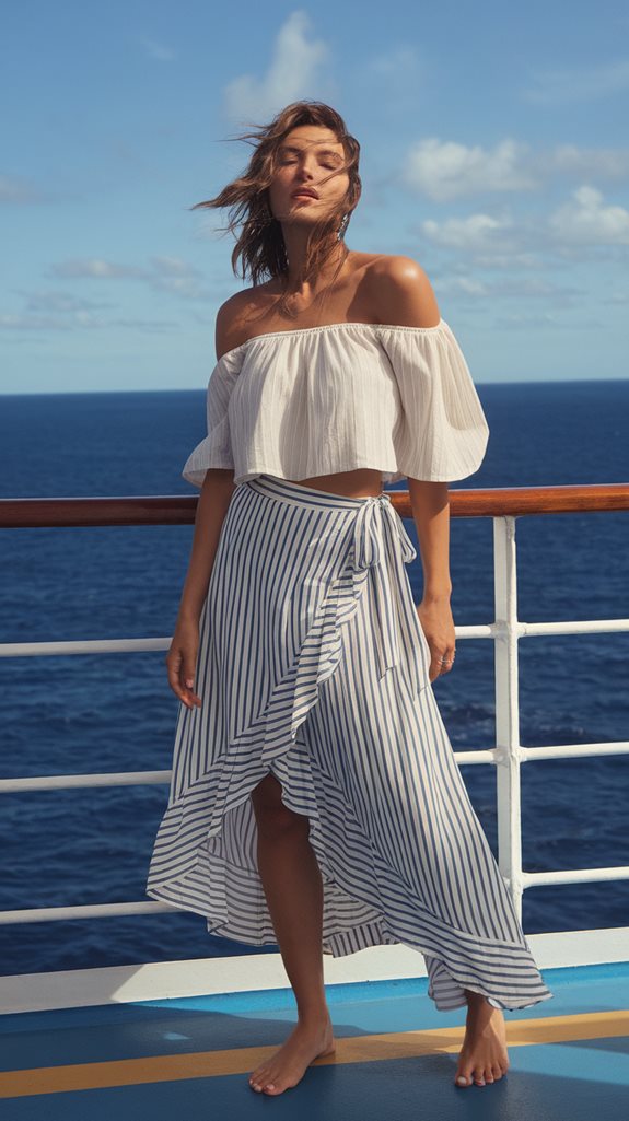 striped skirt off shoulder top