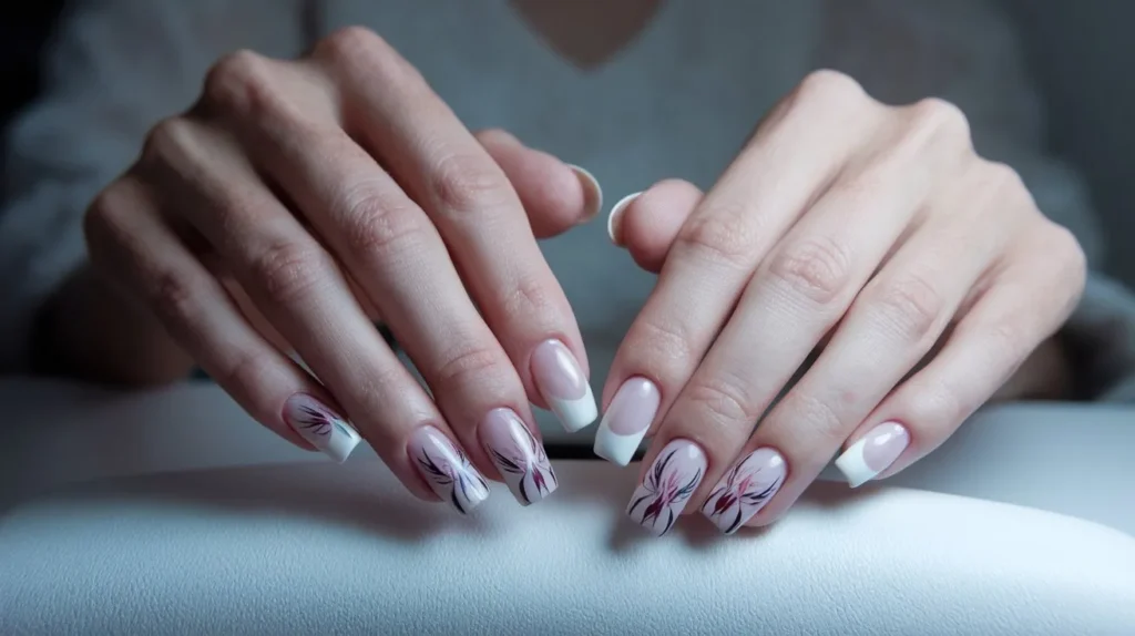 Beautiful nail art on healthy, strong nails showing the successful balance of nail health and artistic expression