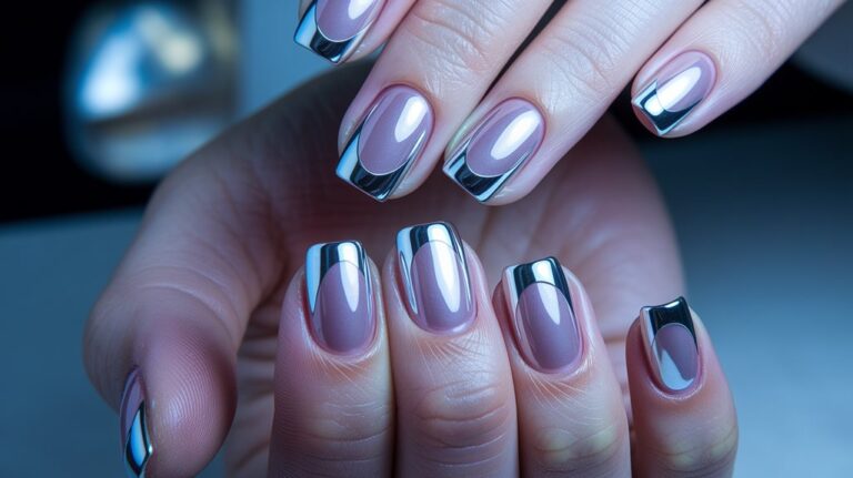 21 Chrome French Tip Nails