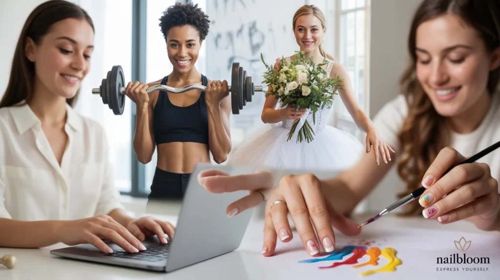 Different nail types for various lifestyles - office, gym, wedding, and art