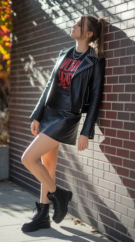 bold leather ensemble outfit