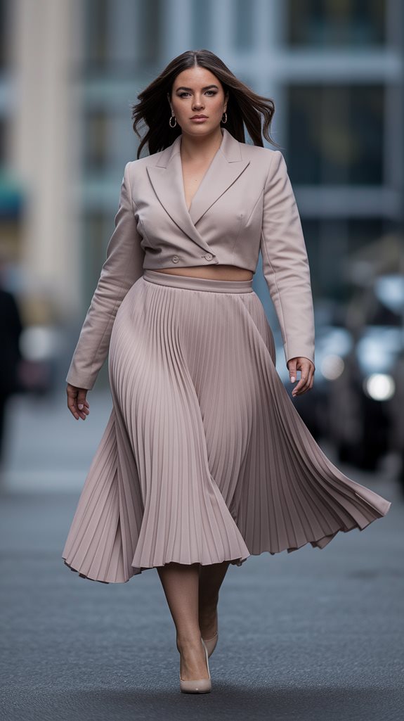 chic blazer pleated skirt