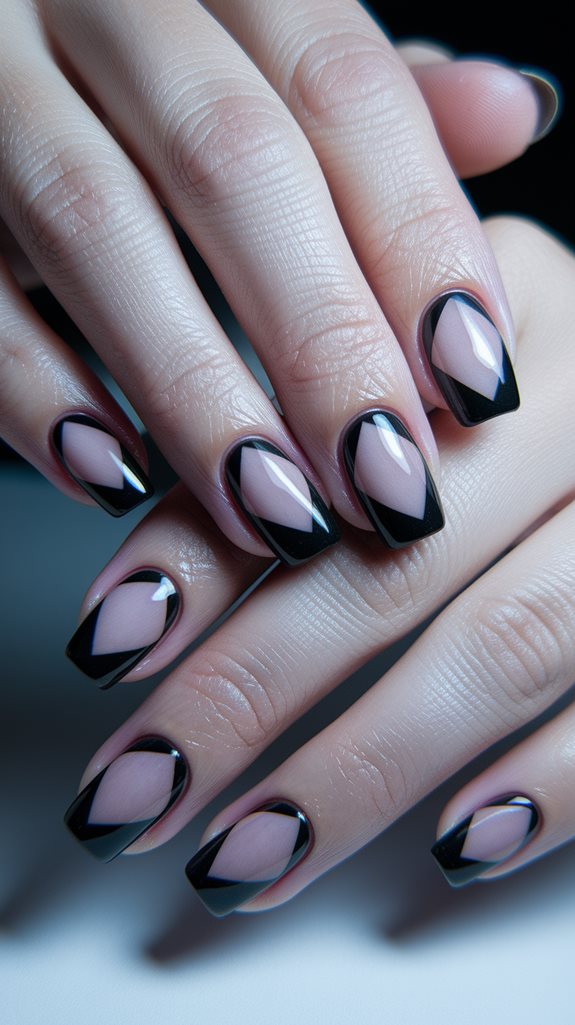 chic geometric black manicure