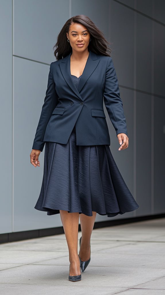 coordinated blazer and skirt