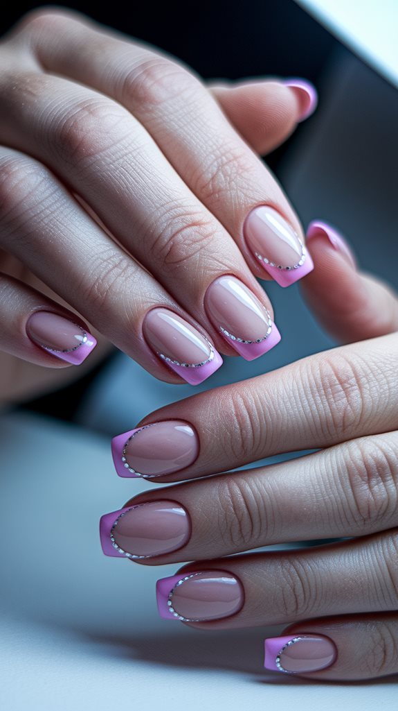 elegant pink silver tips