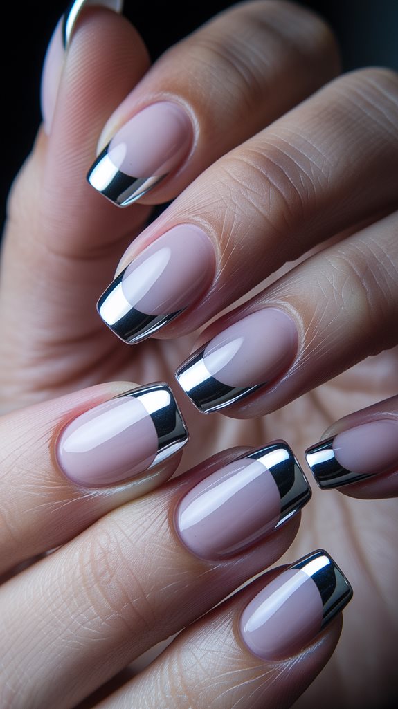 elegant silver chrome manicure
