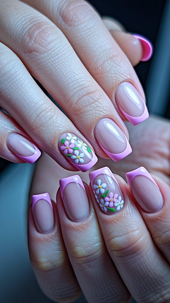 floral accented pink nails