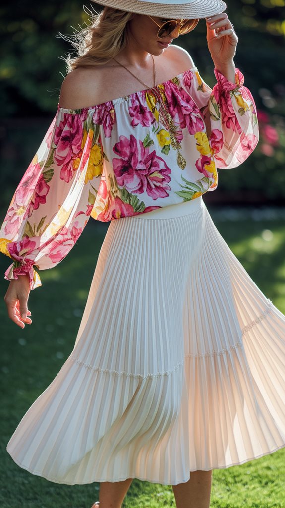 floral off shoulder outfit