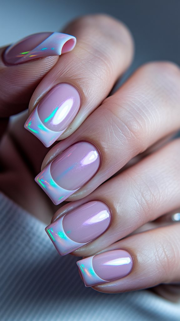 holographic pink nail tips