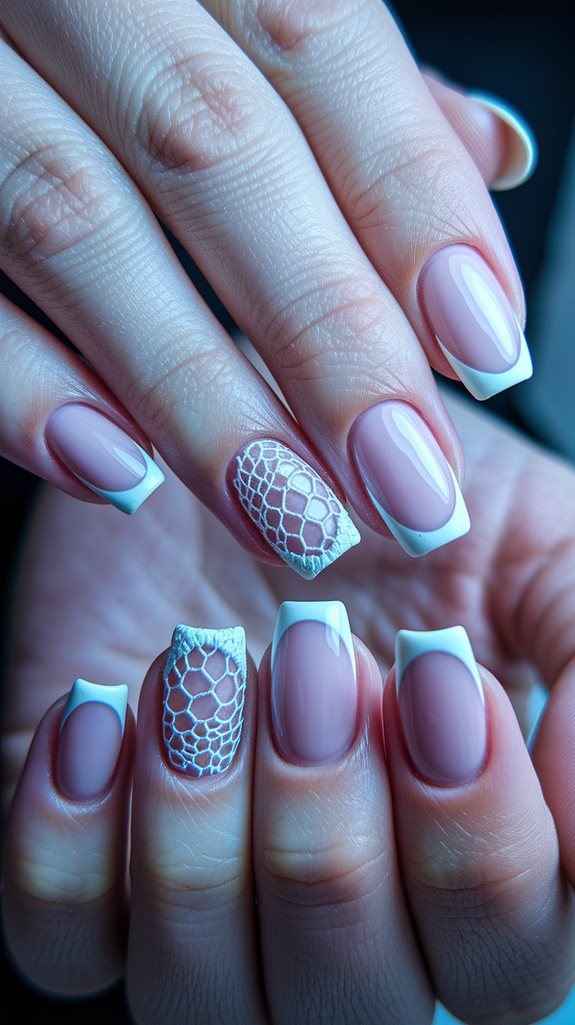lace detailed pink nail tips