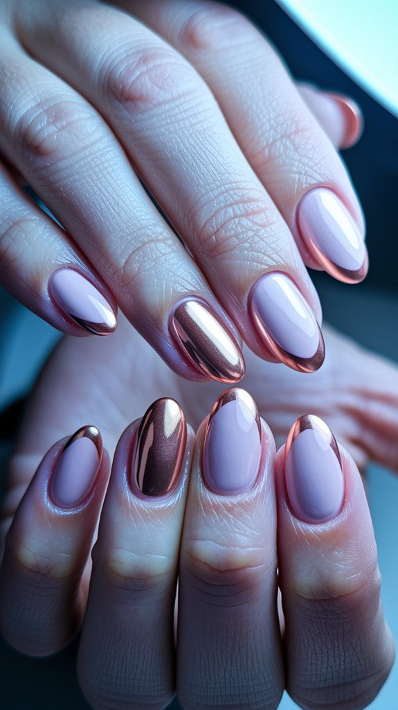 metallic pink tipped nails