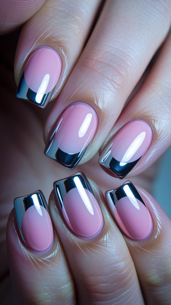 shiny pink tipped nails