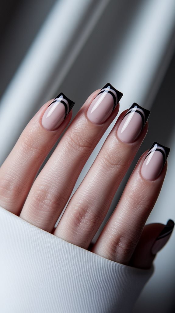 sleek black french manicure
