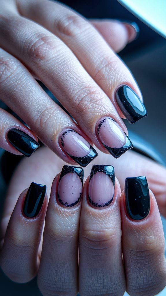 sparkly black tip manicure