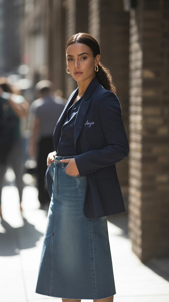 blazer styling for denim skirts