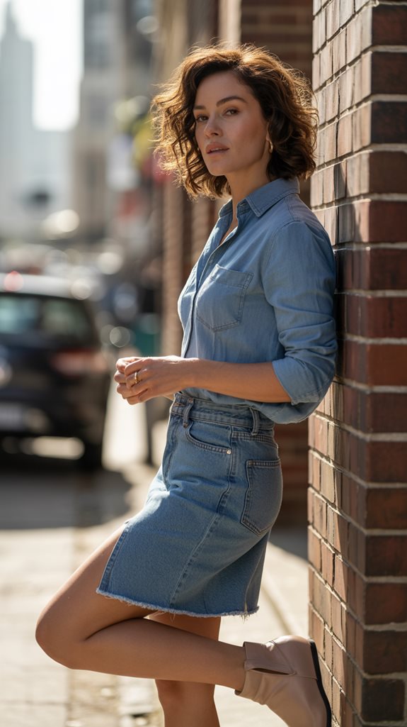 chic chambray jeans skirt